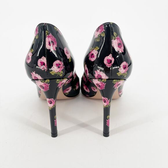 Prada Black Pink Patent Leather Rose Floral Print Pointed Toe Pump Heel IT 37 - Picture 7 of 12